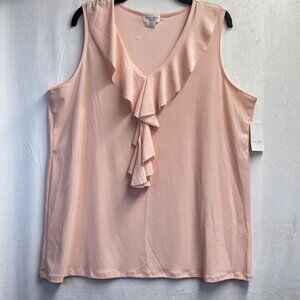 Elan + Grace New York Ruffle V-Neck Sleeveless Blouse Women 1X Light Pink New